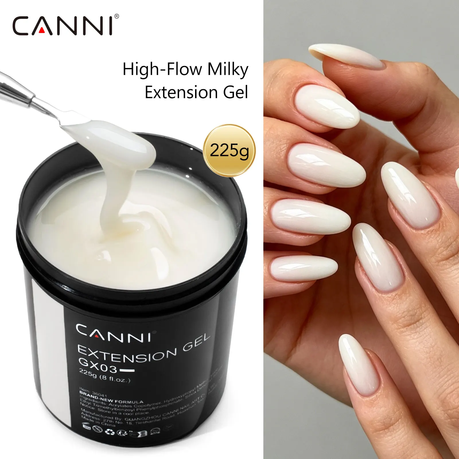 CANNI 225g Gel Construtor para Extensão de Unhas, Gel UV LED Removível, Forte, Autonivelante, Branco Leitoso, Transparente, Rosa, Nude, para Salão de Beleza