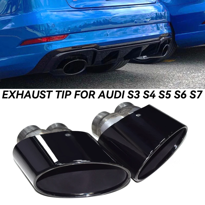 Oval Car Exhaust Pipe Exhaust Tip Audi For S3 S4 S5 S6 Up RS3 RS4 RS4 RS5 RS6 Look Double Inner  Muffler Tip Nozzle Tailpipe