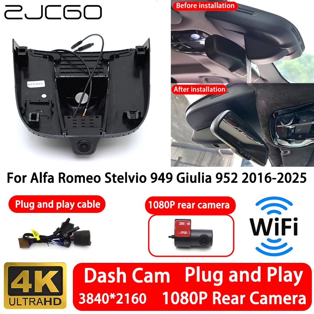 for Alfa Romeo Stelvio 949 Giulia 952 2016-2025 4K Front Rear Camera Dash Cam Wifi Plug and Play Video Recorde Loop Recording