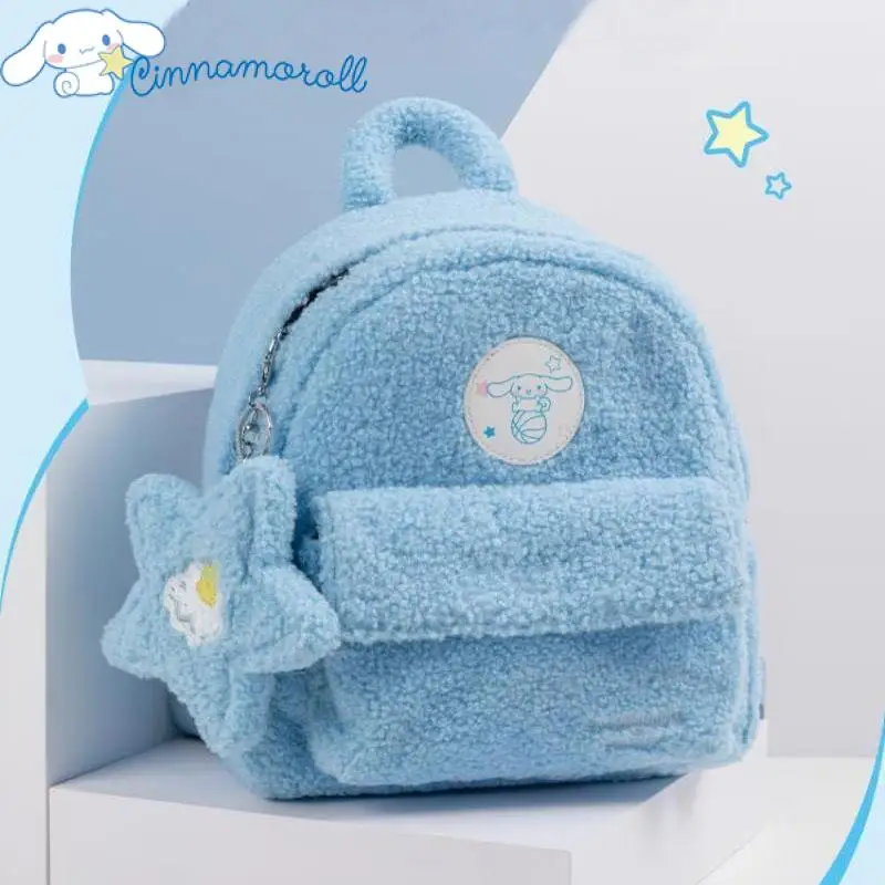 

Sanrio Knapsack Cartoon Cinnamoroll Lamb Cashmere Kawaii Backpack Fashion Simple Light Blue Small Wallet Pendant High-Capacity