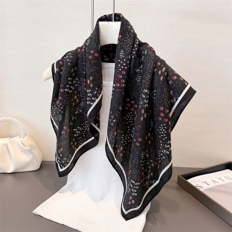 

Luxury Print Square Scarf For Women Cotton Velvet Feeling Neck Scarf Shawl Warp Elegant Neckerchief Bandanas Ladies Hijab