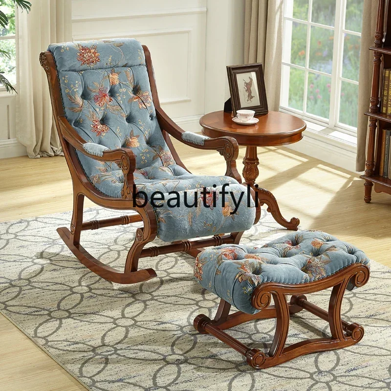 

ss Rocking recliner adult light luxury sofa pedal solid wood free chair