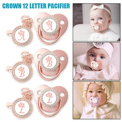 0-3-year-old rose gold crown letter baby soft silicone pacifier, free of bisphenol A, with chain clip dust cover, best gift