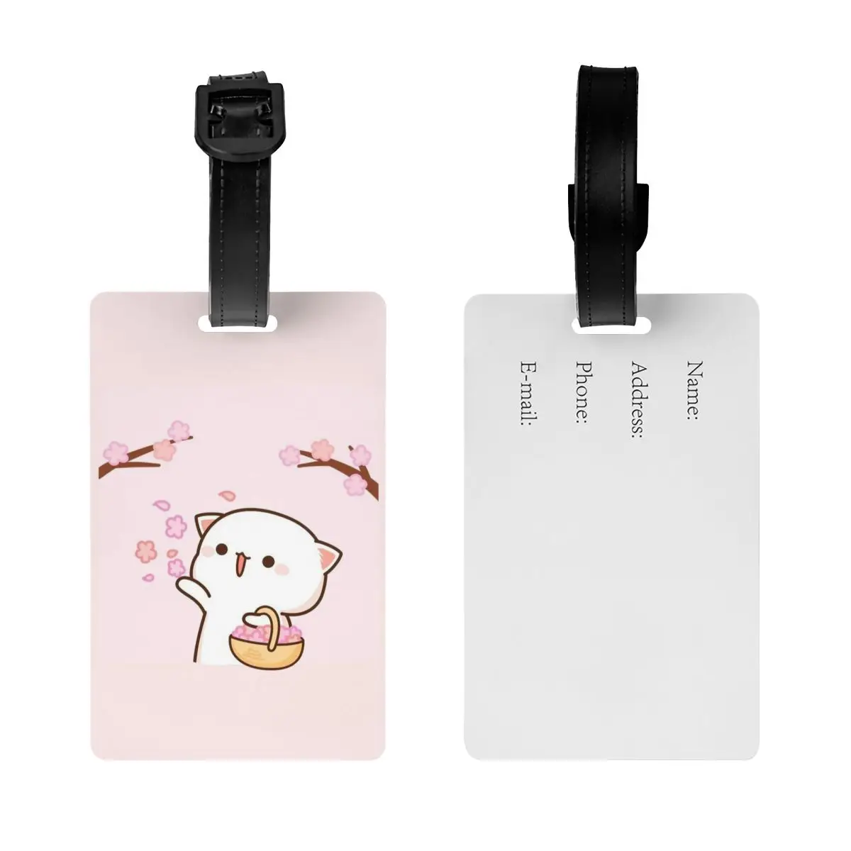 Etiqueta de bagagem personalizada Kawaii Mochi Cat Peach And Goma para malas, capa de privacidade, nome, cartão de identificação