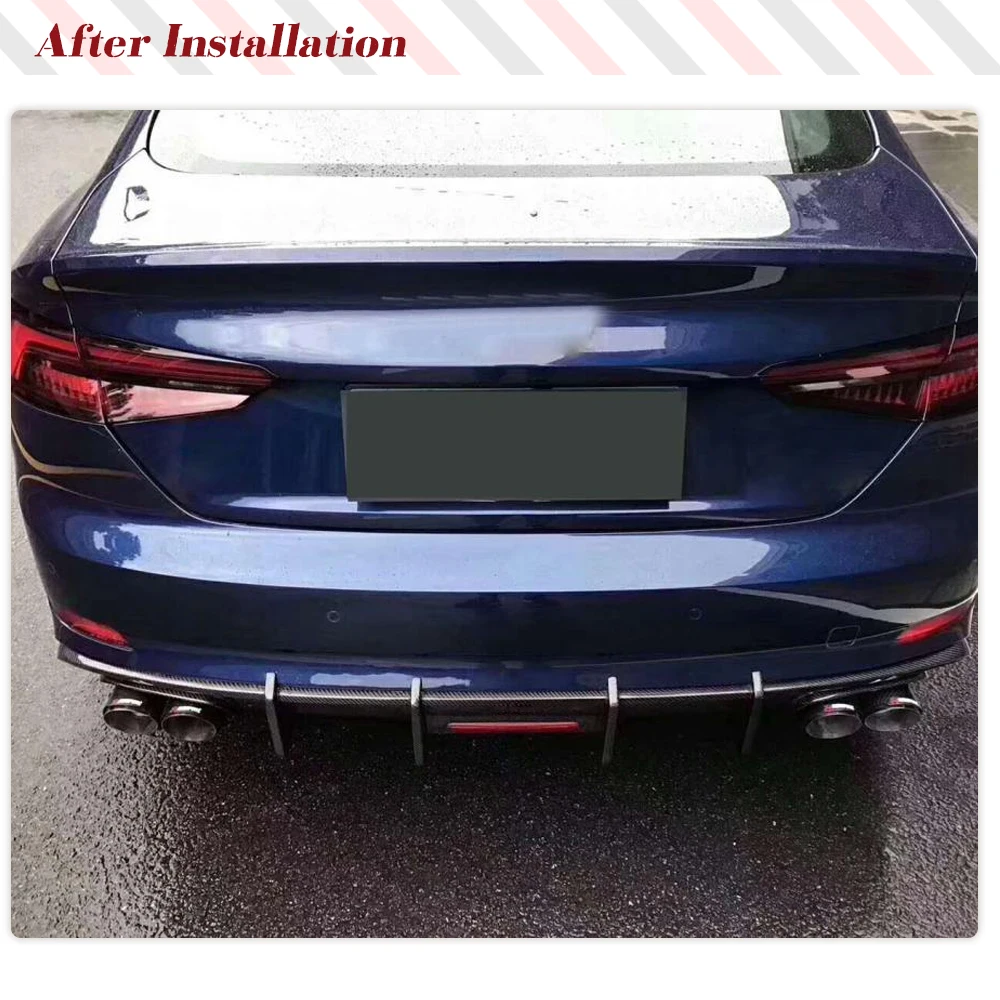 Car Rear Bumper Diffuser Lip Spoiler For Audi A5 S-line/S5 B9 Sedan Coupe 2017 - 2020 Carbon Fiber Diffuser With LED Light