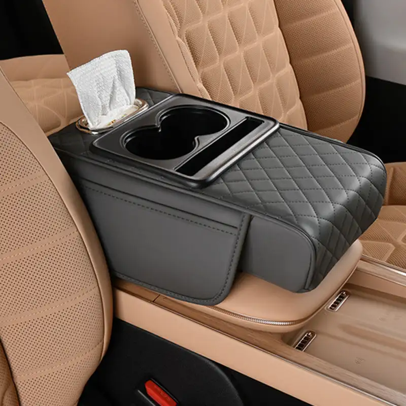 Car Universal Armrest Cover Leather with Tissue Storage Heightened Arm Rest Pad Car Armrest Box Protective Pads