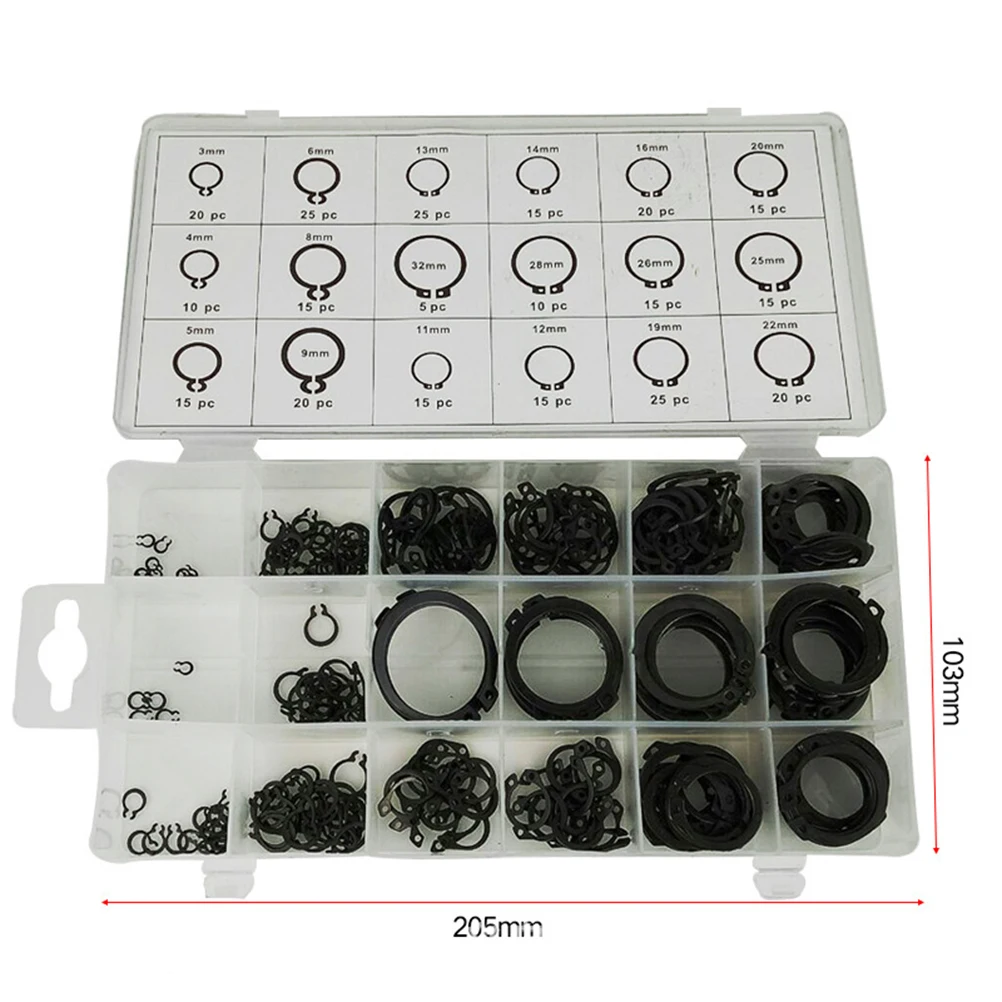 

300 Pcs Circlip Retaining Ring Set 18 Sizes Black Elasticity External Snap Assortment Storage Case Pad Washers Hardware