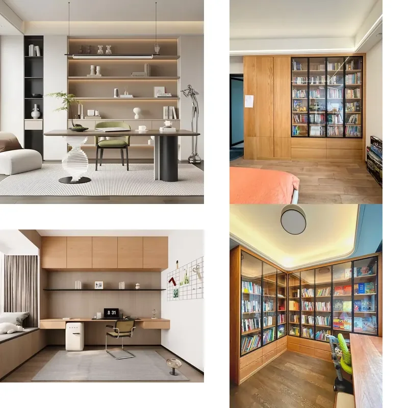 for Customized Modern Eco-friendly Integrated Floor-to-ceiling Wooden Vertical Bookshelf Space-saving Home Offices
