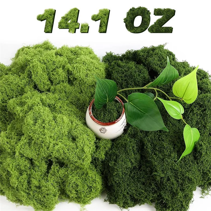 ABVA-Moscisa falsa para manualidades, musgo artificial de 14,1 OZ para plantas decorativas de interior, musgo de imitación verde claro y verde oscuro