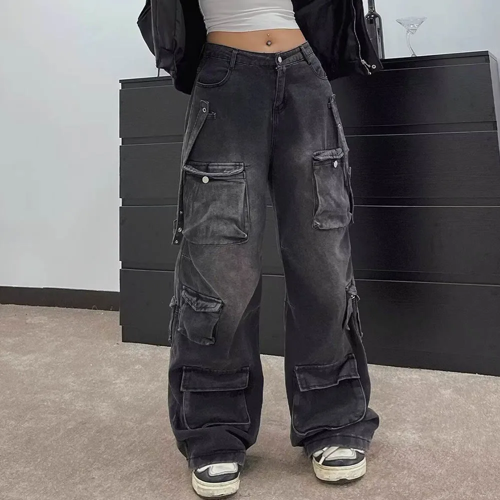 الخريف الرجال متعددة جيب مستقيم الجينز الأمريكية الرجعية موضة الاتجاه الشارع الهيب هوب فضفاض عادية المتخصصة الرجال قيعان 2025 #6