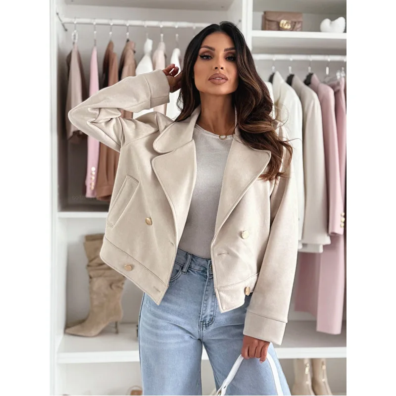 

2025 New Style Suit Collar Long Sleeve Cardigan Short Jacket