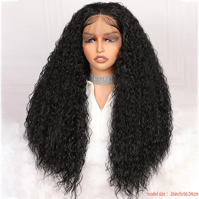 

200Density 26Inch Long Soft Kinky Curly Black Deep Lace Front Wig For Women With Baby Hair Glueless Synthetic Preplucked Daily