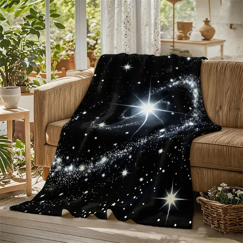 Black Glitter Galaxy Flannel Blanket Warm Soft Halloween Christmas Decorative Couch Warm Cozy All-Season Gift