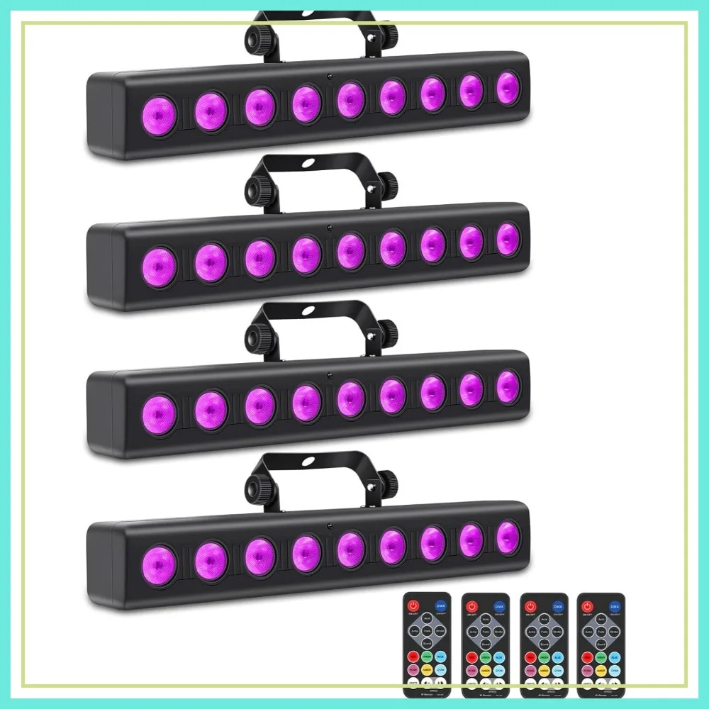 

50W 9 LED 4IN1 RGBW Stage Light Bar with Remote, DMX, Sound Activated for DJ, Party, Wedding, Church, 4 Pack