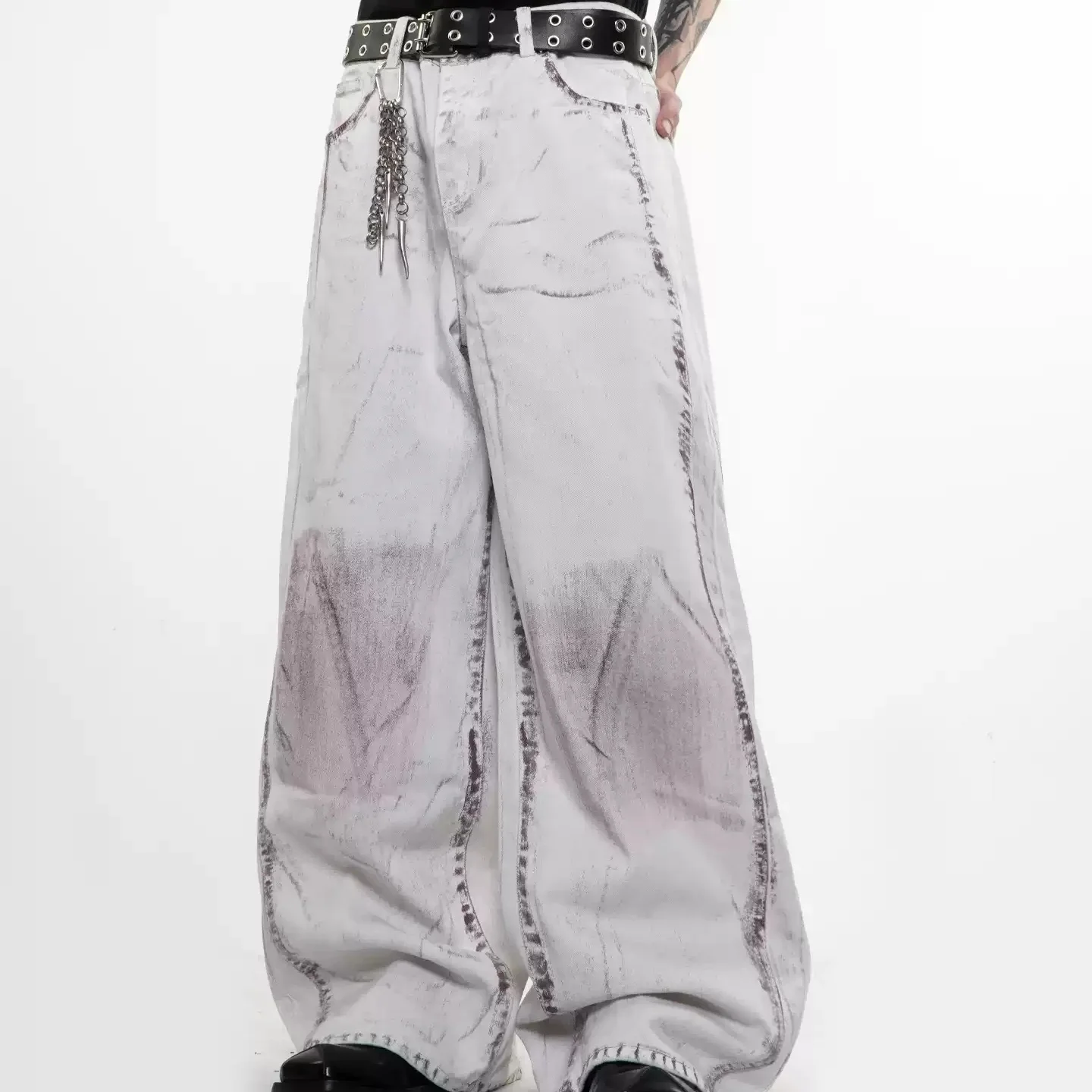 

American Style Street Fashion High Quality Tie-Dye Cargo Pants Bend Knife Jeans Unisex Wide Leg Loose Casual Trousers