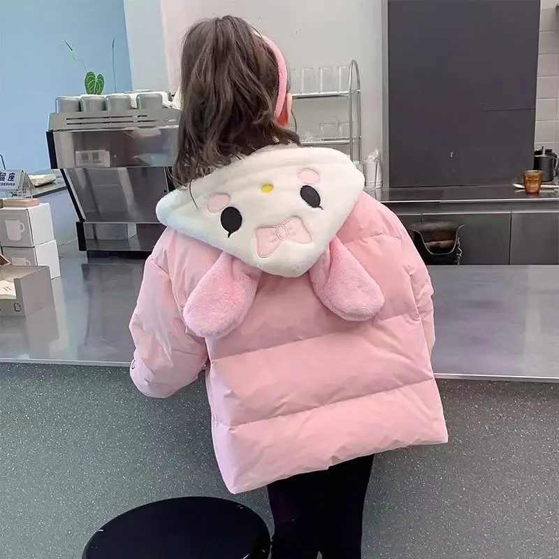 Sanrio melody roupas de algodão para meninas roupas de inverno novo estilo roupas de algodão infantil jaquetas espessadas com capuz