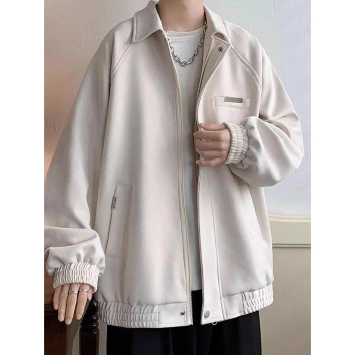 

Мужское замшевое повседневное пальто Jaet на весну и осень, украшенное свободным кроем, моющееся длинное пальто из полиэстера све на молнии