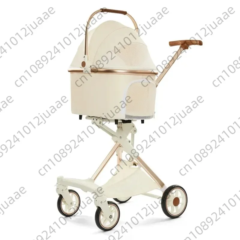 Lightweight White High Landscape Items Push Dog Cat Cart One-click Pet Cart