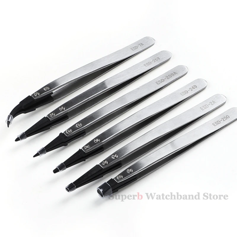 Watch Repair Tool for Watchmaker Straight Elbow Handle Stainless Antistatic Plastic Tweezers ESD-259 ESD-259A ESD-7A