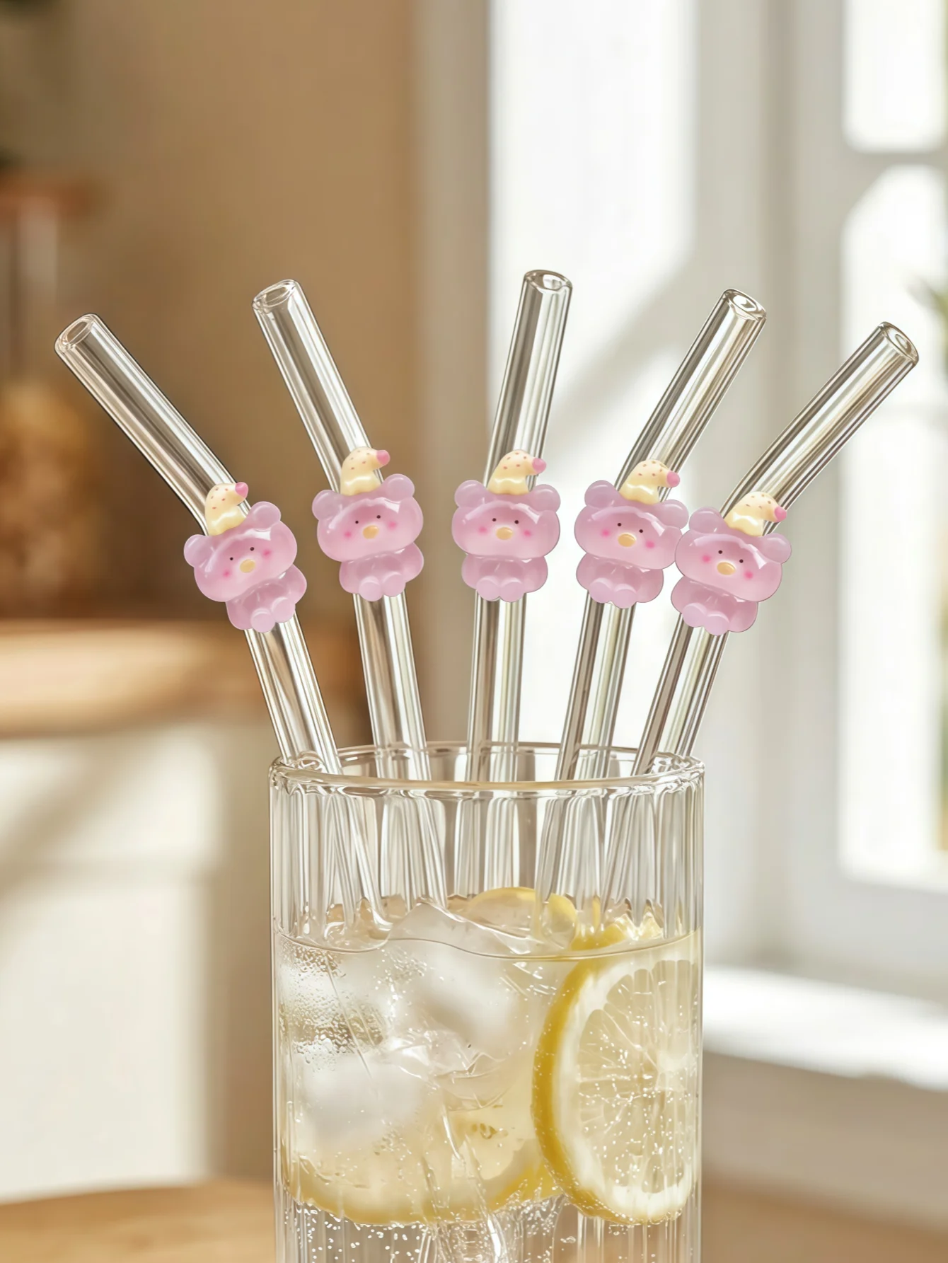 Juego de Pajitas de Vidrio con Diseño de Cerdito Rosa Pajitas curvas reutilizables + vaso de 20 oz. Perfecto para bebidas frías, fiestas en la piscina, playa. Gran regalo