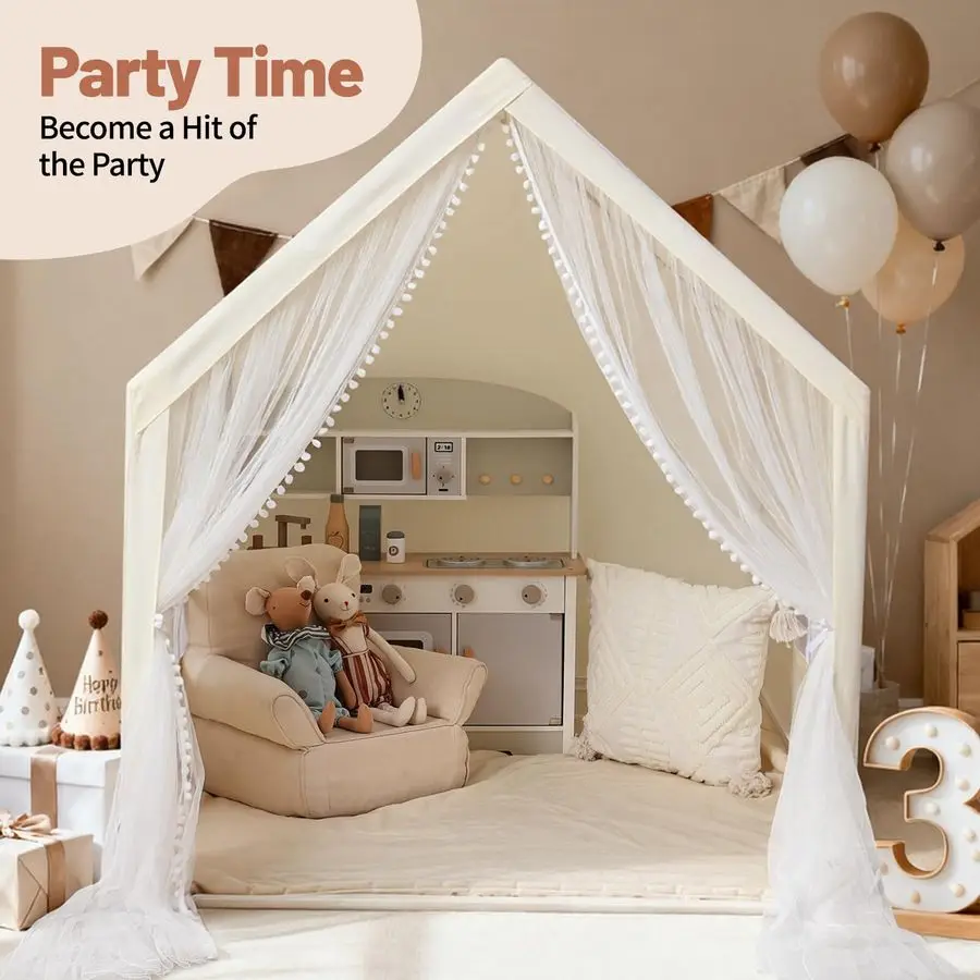 Tenda per bambini Tenda da gioco beige con tenda lunga a rete Casetta da gioco grande per interni ed esterni Castello da gioco per casa per ragazze e ragazzi