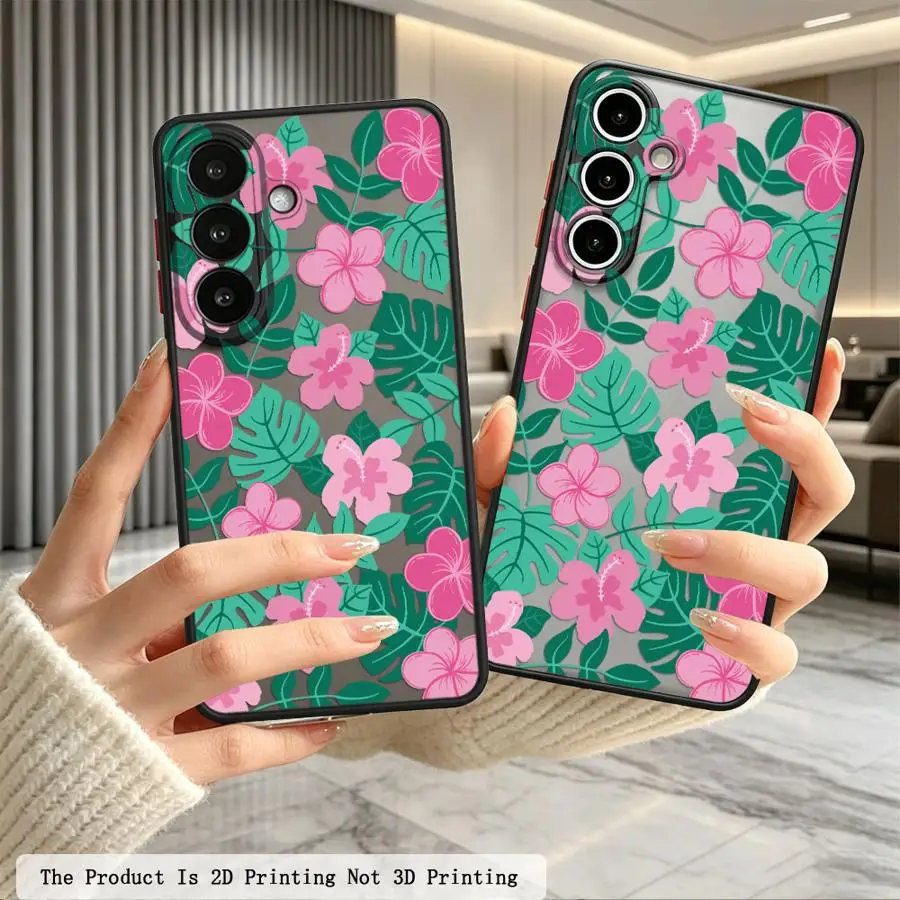 Pink Tropical Print Case for Samsung Galaxy A53 A52S A72 A54 A73 A33 A14 A23 A56 A55 A35 A34 A36 A16 A15 A17 A52 Phone Cover