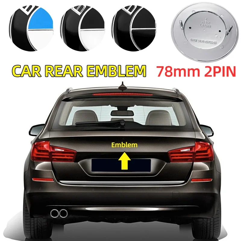 1pcs 78mm Rear Boot Trunk Emblem Badge For BMW 51141970248 E53 E66 2 Pins Silver Base Aluminum Sticker Blue White Accessories