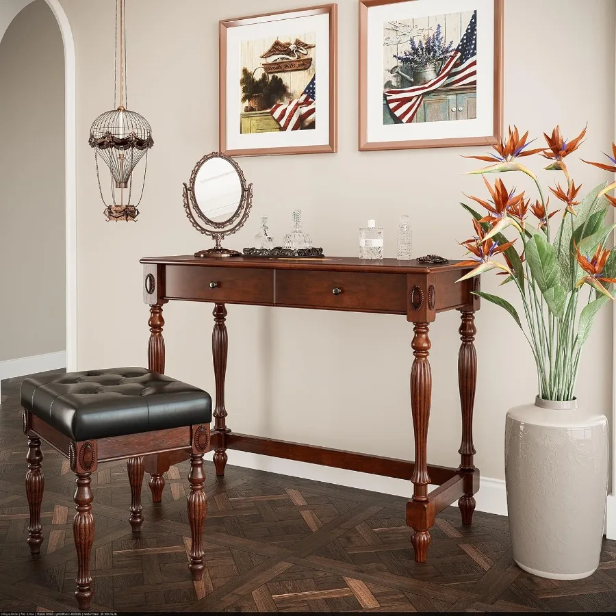 مكتب كتابة الكمبيوتر من الخشب الصلب مع درجين كبيرين 39.4 مكتب منزلي واسع محطة عمل أثاث طاولة دراسة ريفية صغيرة i #5