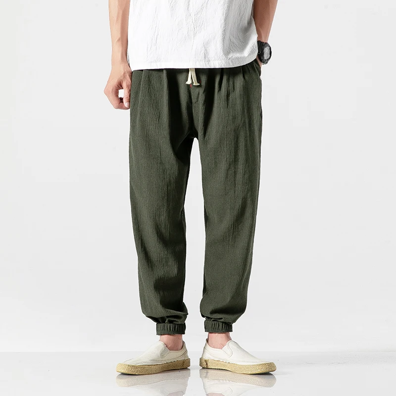 Cotton Linen Casual Harem Pants Men Joggers Man Summer Trousers Male Chinese Style Baggy Pants 2023 Harajuku Clothe