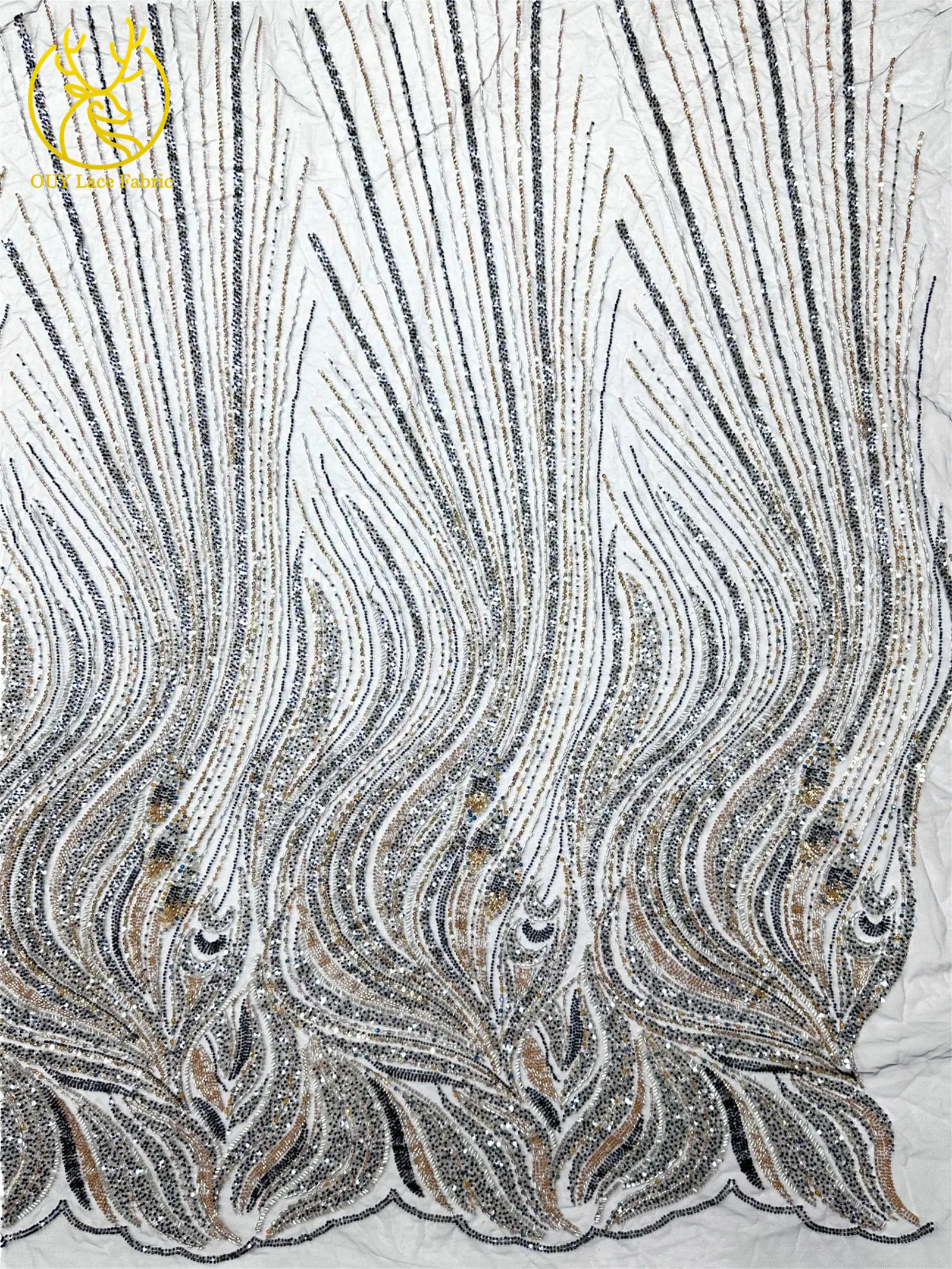 2026 Neuester nigerianischer Luxus-Bräutigam-Spitzenstoff mit Handperlen, afrikanischer Pailletten-Spitzenstoff, geeignet für Hochzeit, Party, Kleid, Sewin – Detail 5