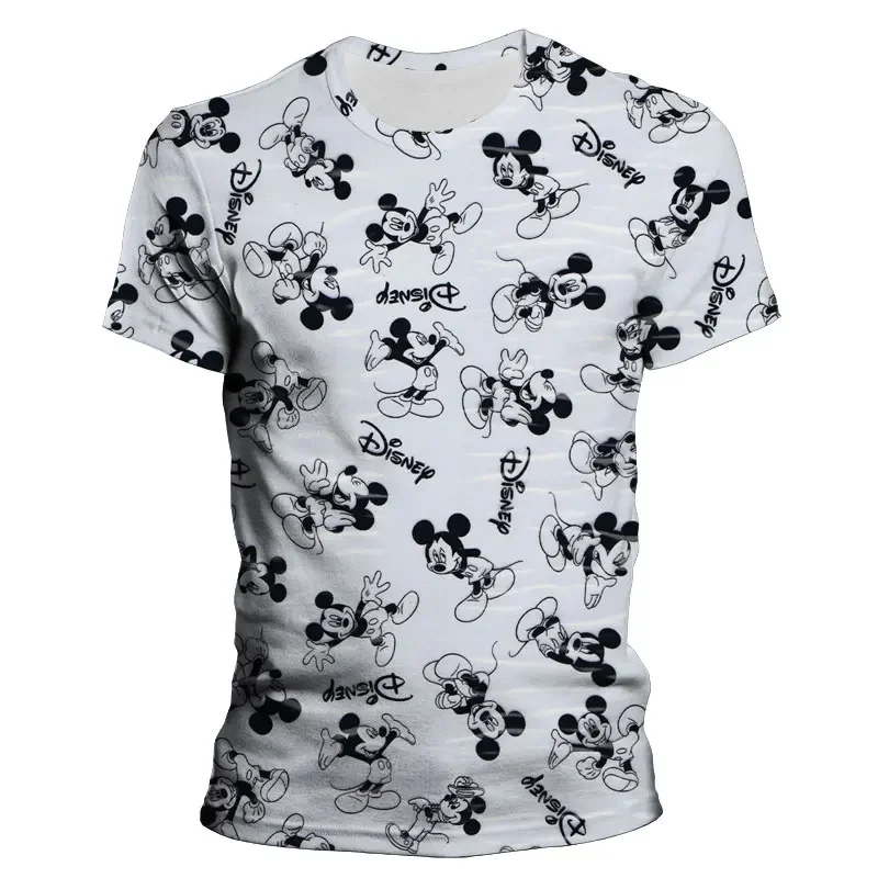 2024 Disney Mickey Mouse Men\'s 3d Print Tshirt Summer Short Sleeve Disney Clothing Cartoon Children Casual Tee Shirt Tops