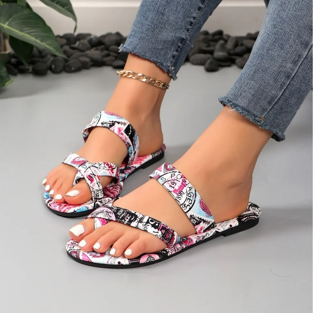 Women Sandals Flat Sandals  Summer New Fashion Printingcomfort  for Women Retro Beach Flip Flops Zapatos De Mujer