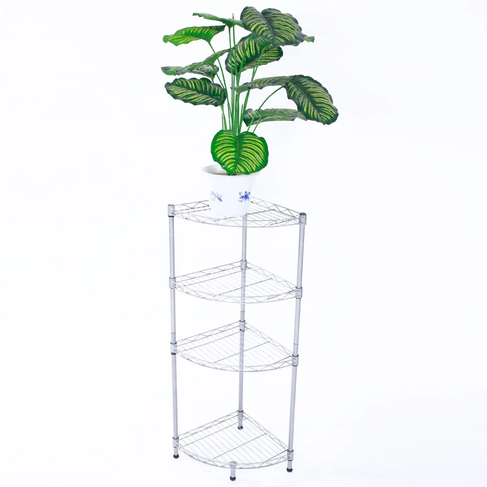 XM-243S Fan-shaped Carbon Steel Metal Assembly 4-Tier Storage Rack Silver Gray