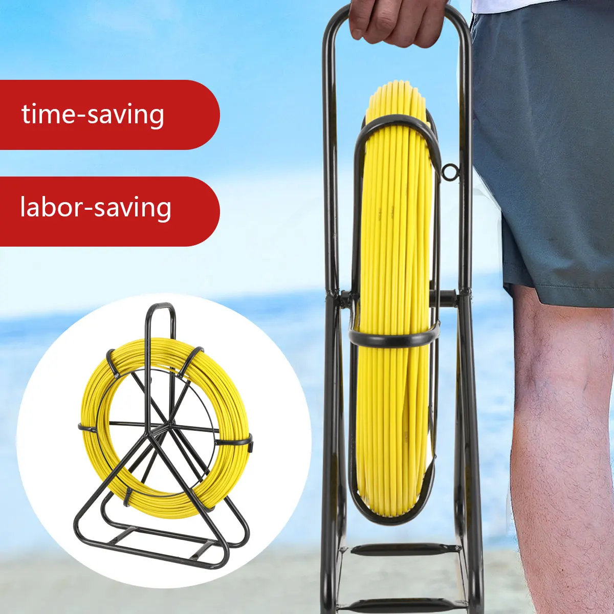 100/130 متر كهربائي سلك ماكينة لولبة سلك الألياف الزجاجية كابل تشغيل قضيب شريط الاسماك رودر كابل Unclogger زعيم 6 مللي متر