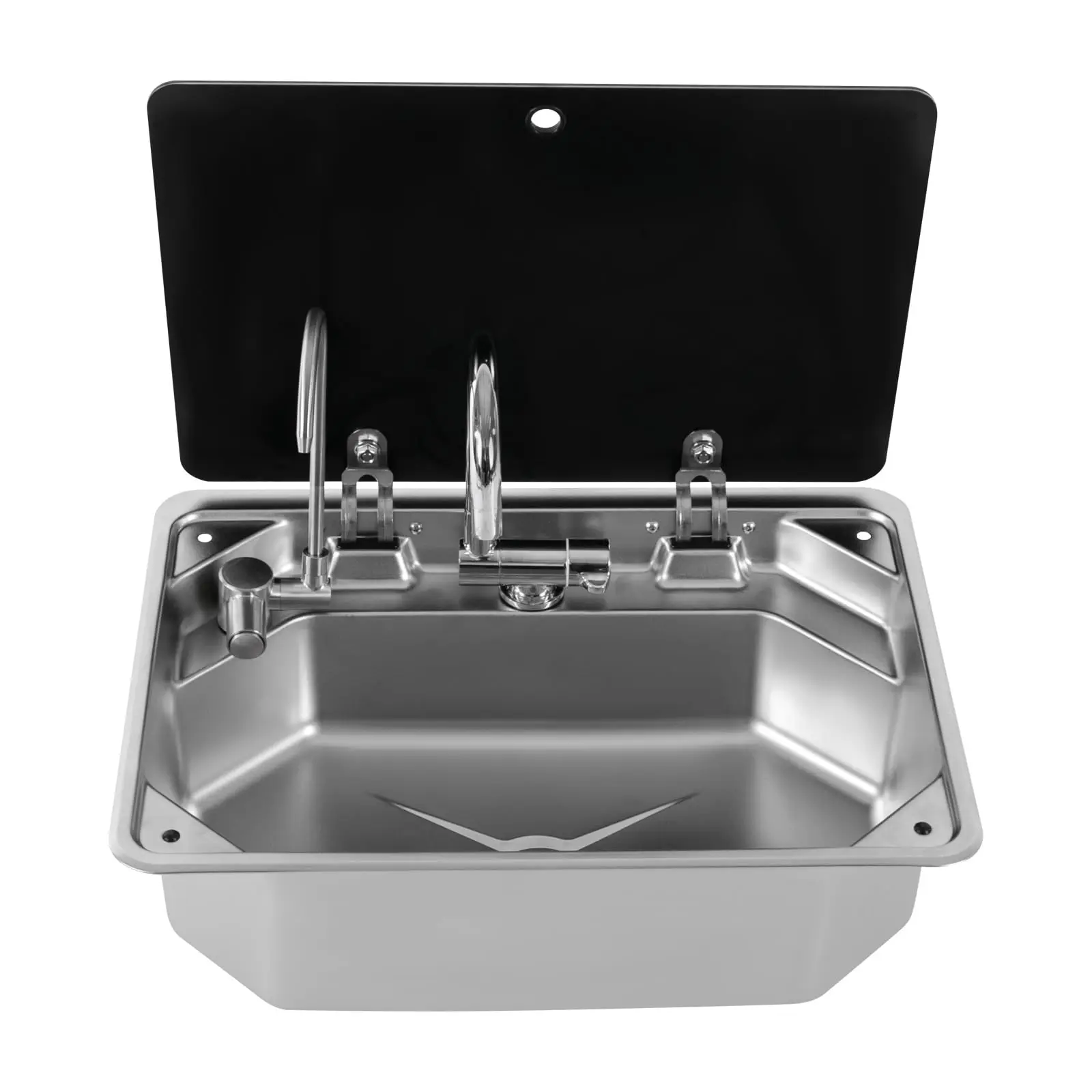 

RV Sink with Cold&Hot Faucet - Stainless Steel Hand Wash Basin Sink with Lid - 17.83x12.8x6.57 in