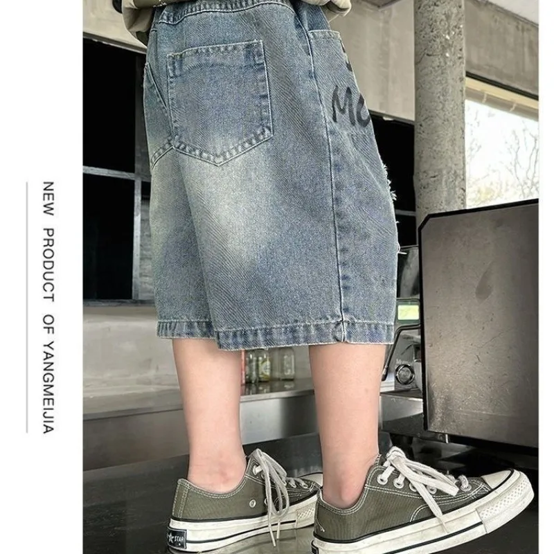 Junior Boys Shorts UNITIM Summer Hole Handsome Kids Boys Denim Shorts Loose Casual Young Teens Boys Shorts 3-12Yrs Boys Shorts view 4