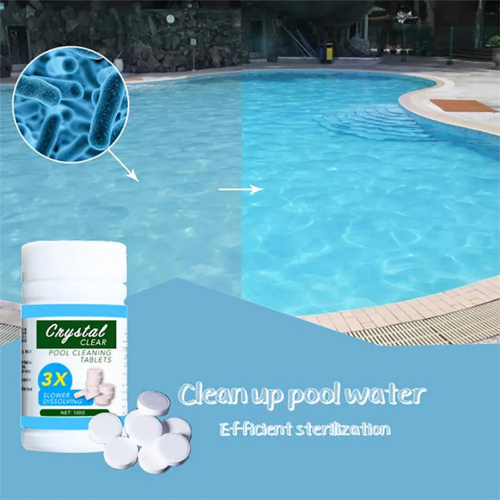 Chlorine Tablets For Pool Quick Dissolving Pool Tablets Above Ground Pool Effective Water Care Pool Tablets 100 Tablets/Bottle