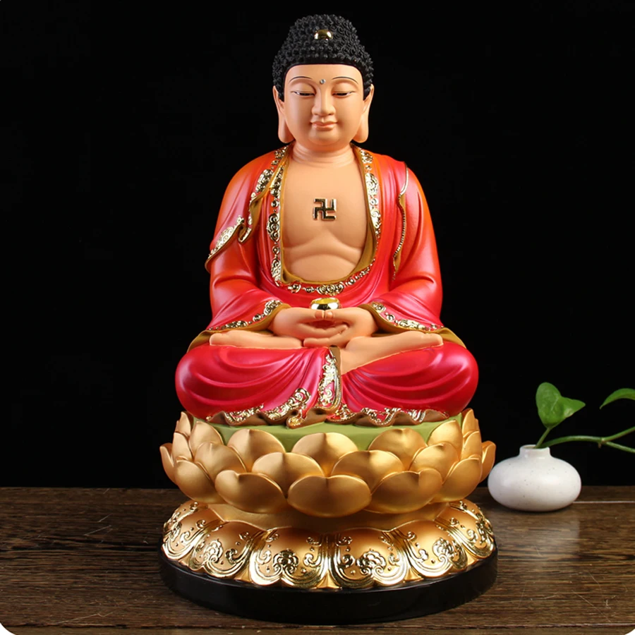 40CM Large Asia HOME shop shrine Buddhism bless family safe good luck Sakyamuni Amitabha Buddha color statue