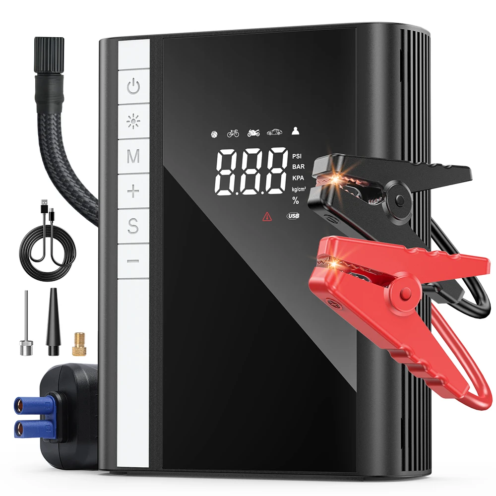 1500A 14.8V Car Jump Starter Air Pump Car Cordless Air Compressor Car Portable Tyre Inflator For Motocycle Bicycle Balls