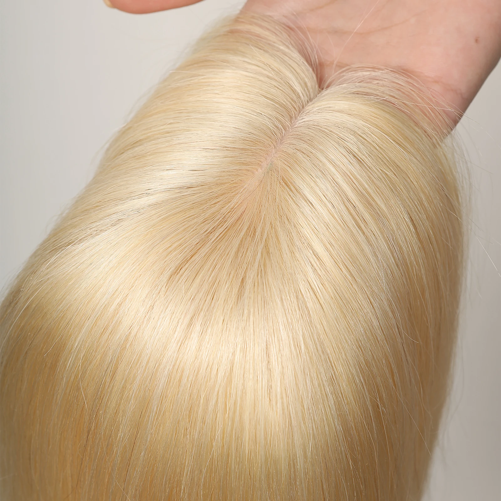 Blonde Human Hair Toppers Straight Hair Pieces Extension Clip in Remy Human Toupee Middle Part for Women Silk Base Top Toppers