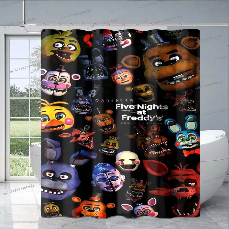 FNAF Horror Game Cartoon Shower Curtain Freddy Design Pattern Shower Curtain Adult Children Bathroom Decoration Birthday Gift