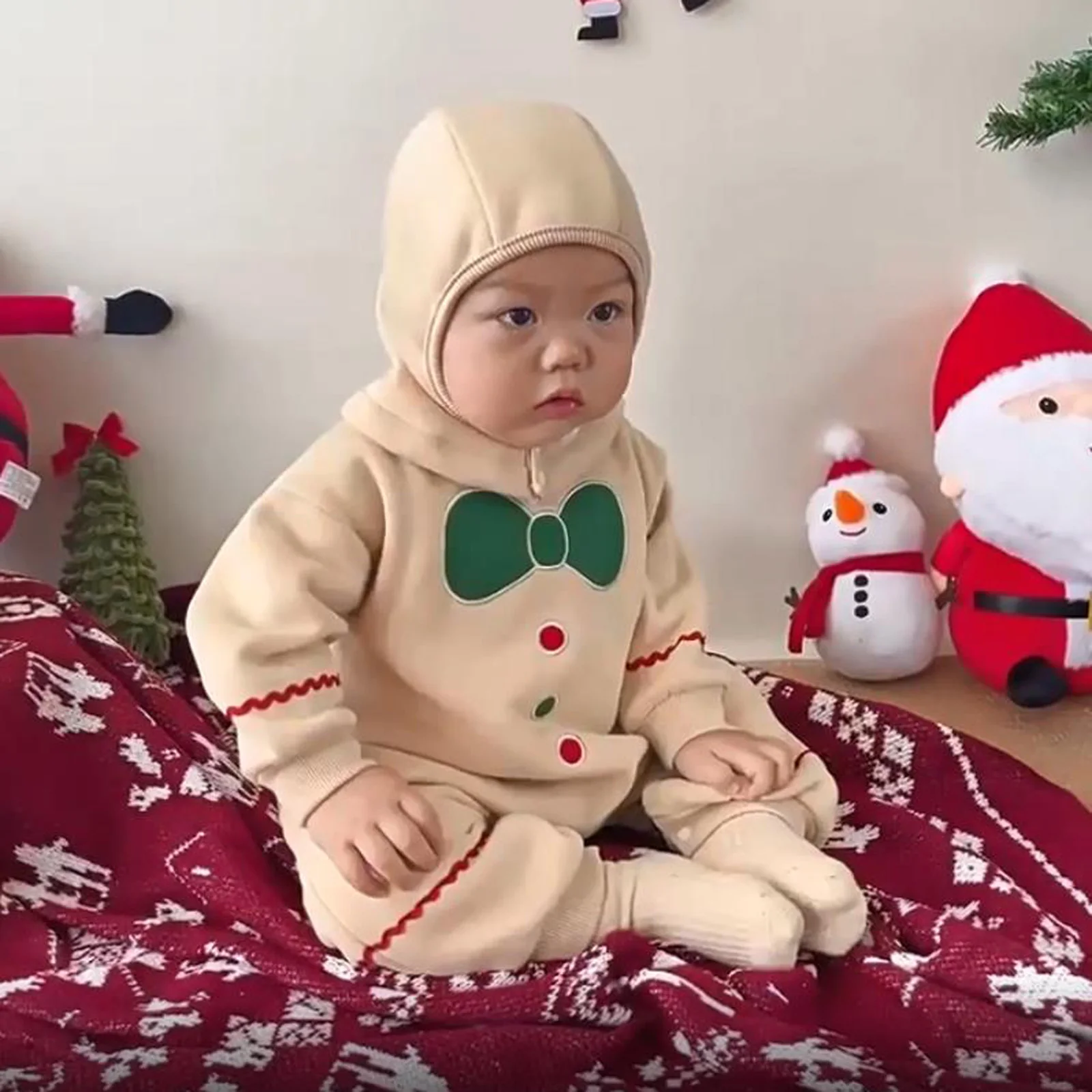 

Детский рождественский костюм пряничного человечка, комбинезон полной длины с длинными рукавами и шляпой, комплект из 2 предметов