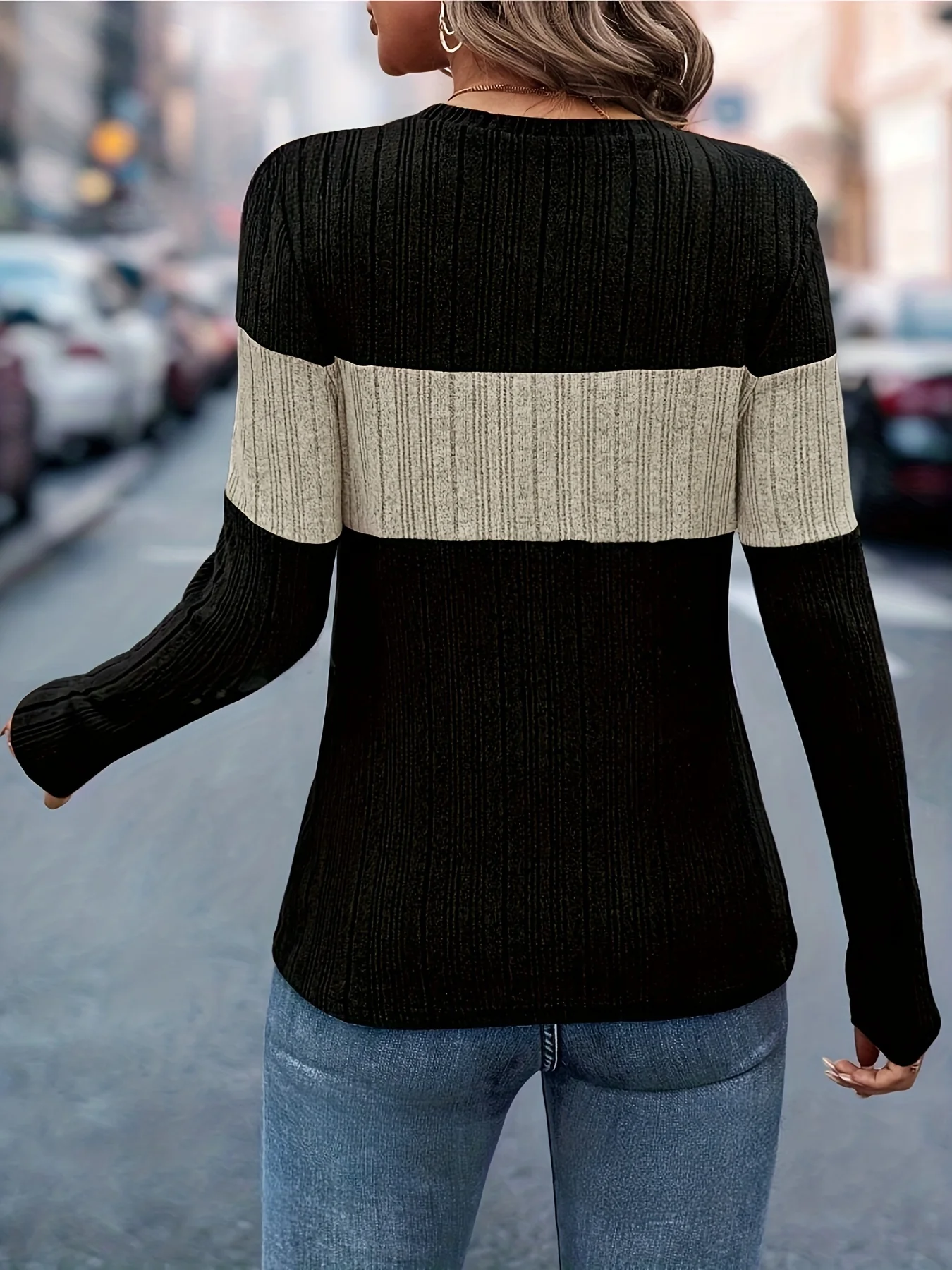 Elegant Spring Autumn Casual Solid Shirt Office Lady Full Sleeve Striped Tops O Neck Knitted Female Slim Patchwork Pullover