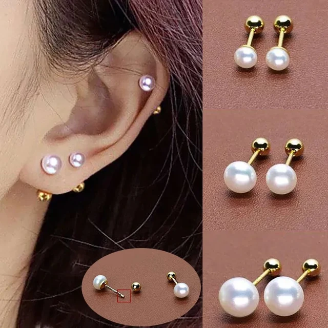 2Pcs Stainless Steel Pearl Cartilage Helix Stud Earrings For Women Ear Piercing 3 4 5 6 7mm Tragus Earring Body Piercing Jewelry AliExpress