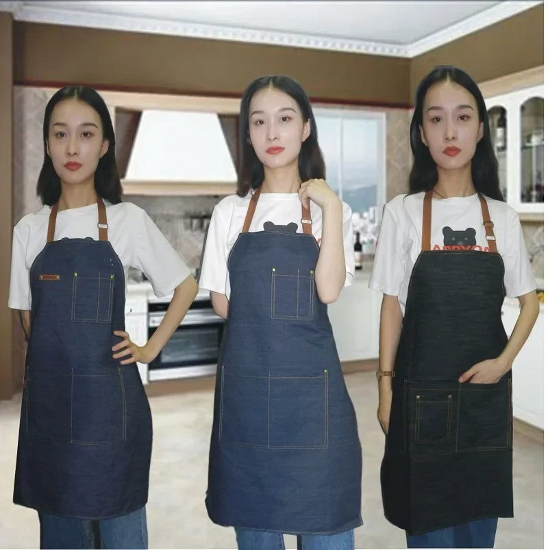 Cotton Hot Antifouling Aprons Unisex Uniform Denim Cowboy Simple Chef Cooking Aprons for Women Kitchen Apron