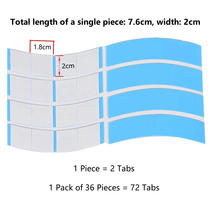 شريط ووكر في وصلات الشعر، نظام شعر لاصق صغير فائق التثبيت على الوجهين للشعر المستعار الدانتيل الأمامي والشريط المستعار 36 قطعة