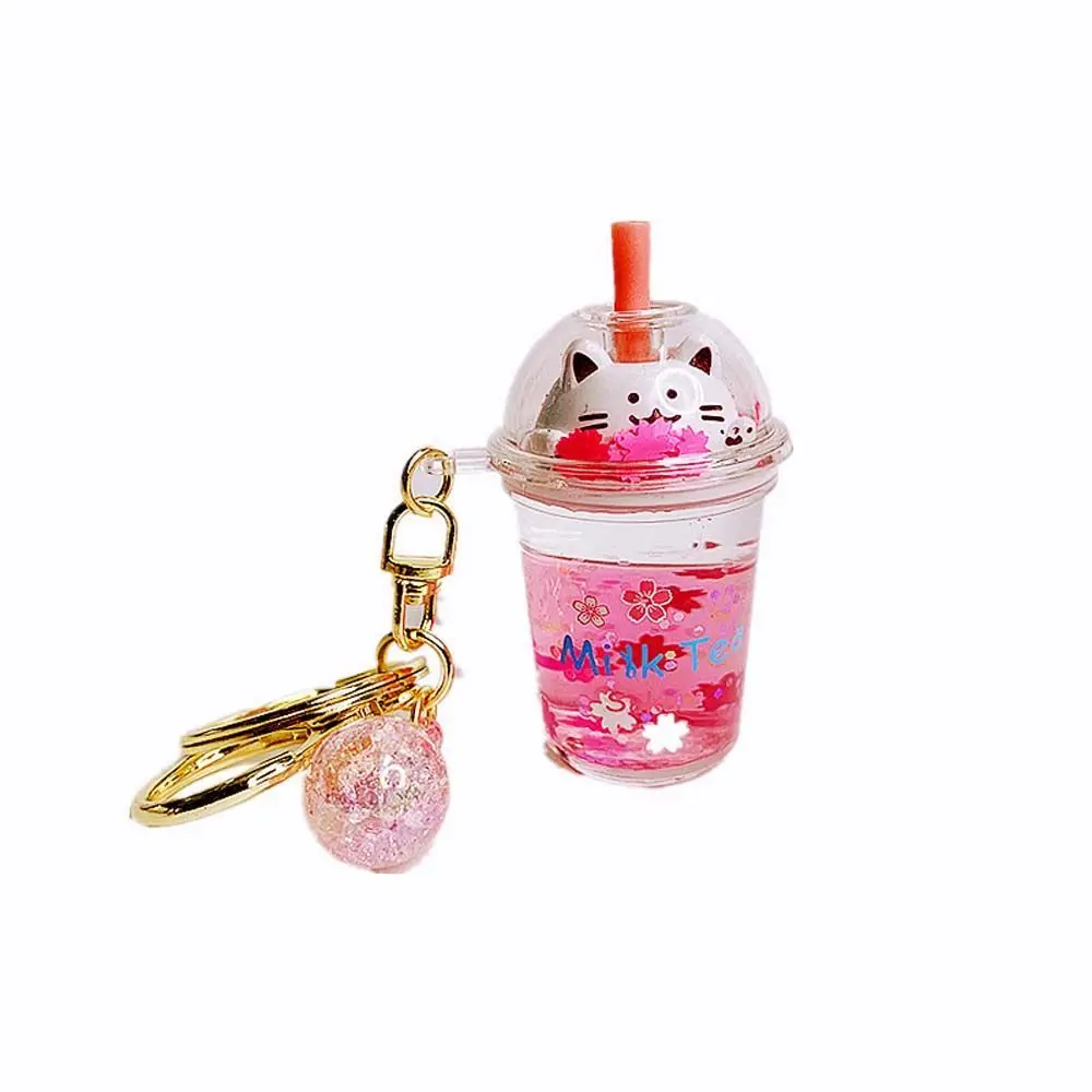 Mini Gifts Women Bag Key Ring Bag Pendant Kids Sakura cat Key Ring Car Key Chain Milk Tea Bottle Keychain Key Holder