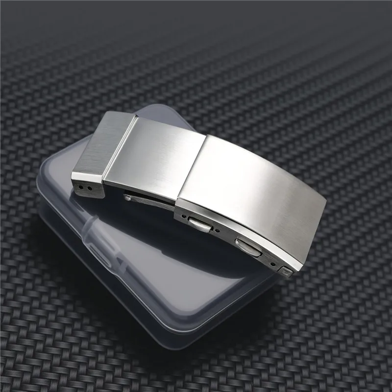 16mm 18mm 20mm 22mm 316L Solid Stainless Steel Brushed Folding Safety Buckle Double Push Extendable Adjustable Watch Band Clasp image 2