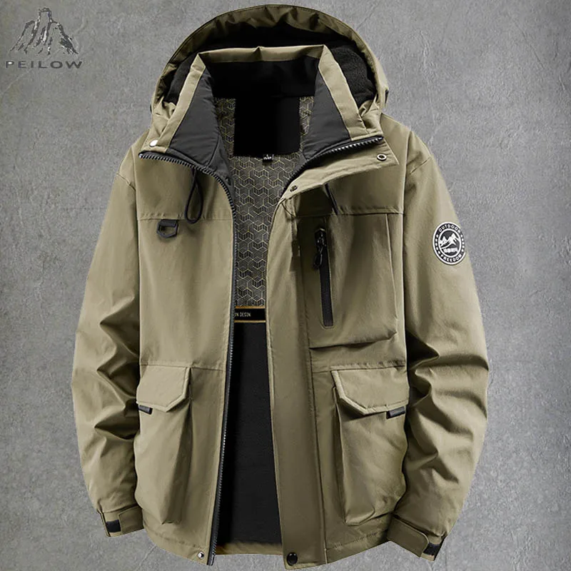Winter Coats Men Thicken Warm Outdoor Hiking Camping Cargo Jackets Streetwear Windbreaker Plus Velvet Coats Parkas Men Clothing