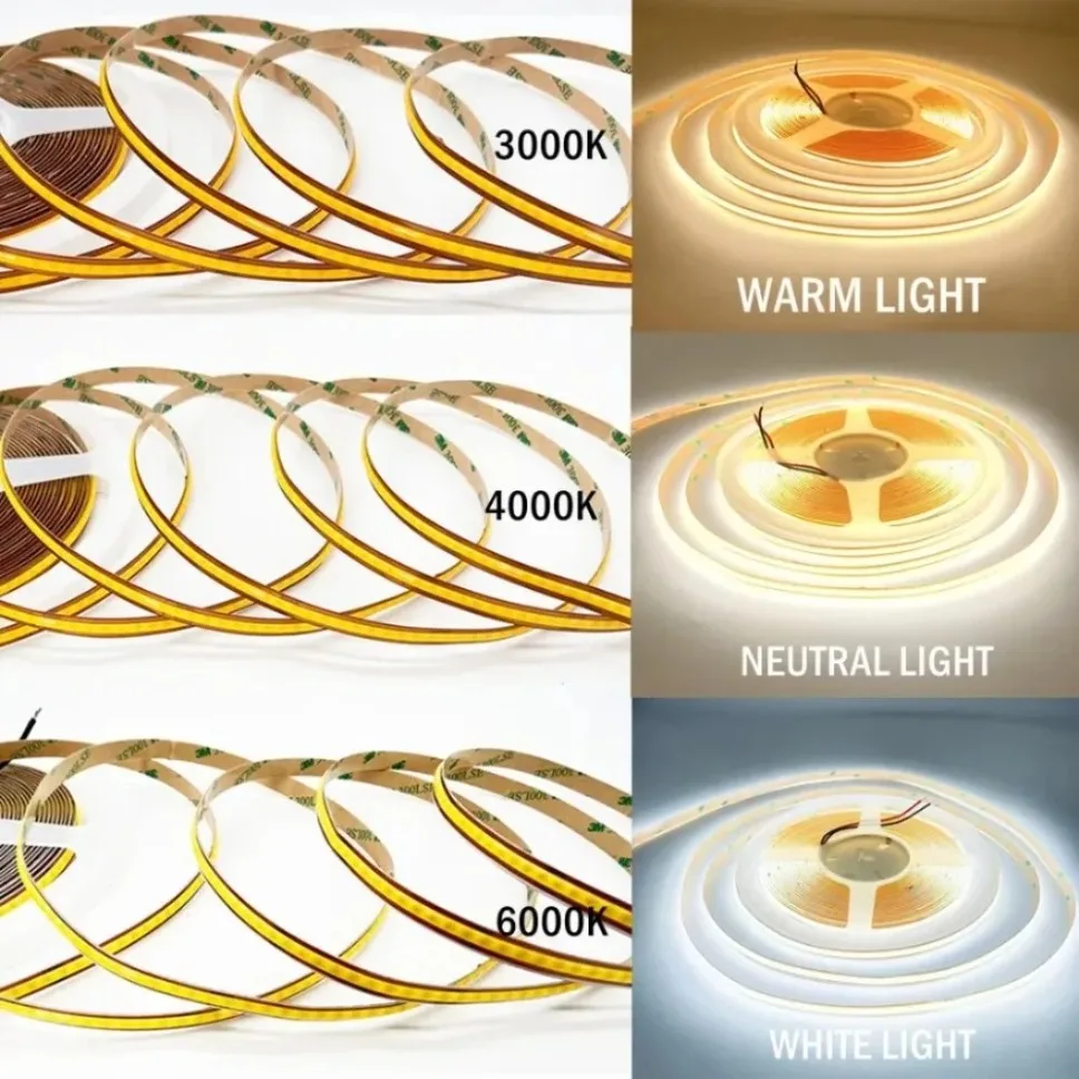 12V 24V LED COB Free Cut Strip 0.5m-10m 528/400 LEDs Flexible Light Tape 3000K 4000K 6000K Lighting Electroplated PCB Board